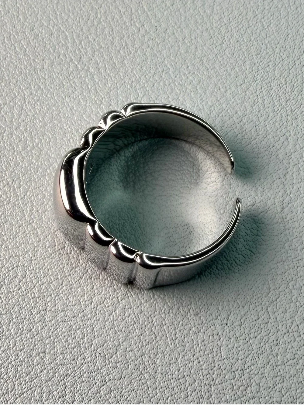 Polished Silver-Tone Men's Open Cuff Ring